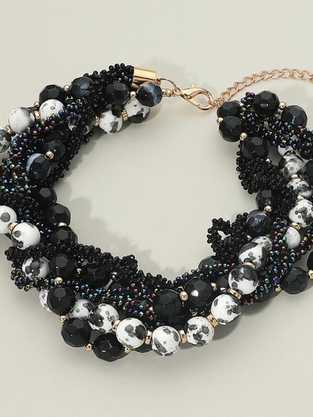 Black & White Beaded Multi-Strand Statement Necklace